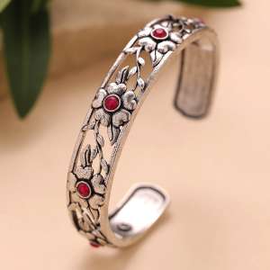 Phulwari Gulika Floral Oxidised Cuff Bracelet