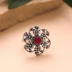 Phulwari Madhavi Oxidised Floral Statement Ring
